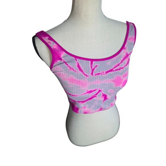 Victoria’s Secret Pink Tie-Dye Cropped Tank Top*Adj Straps*Ribbed*Lined*NWOT*M - Picture 1 of 7
